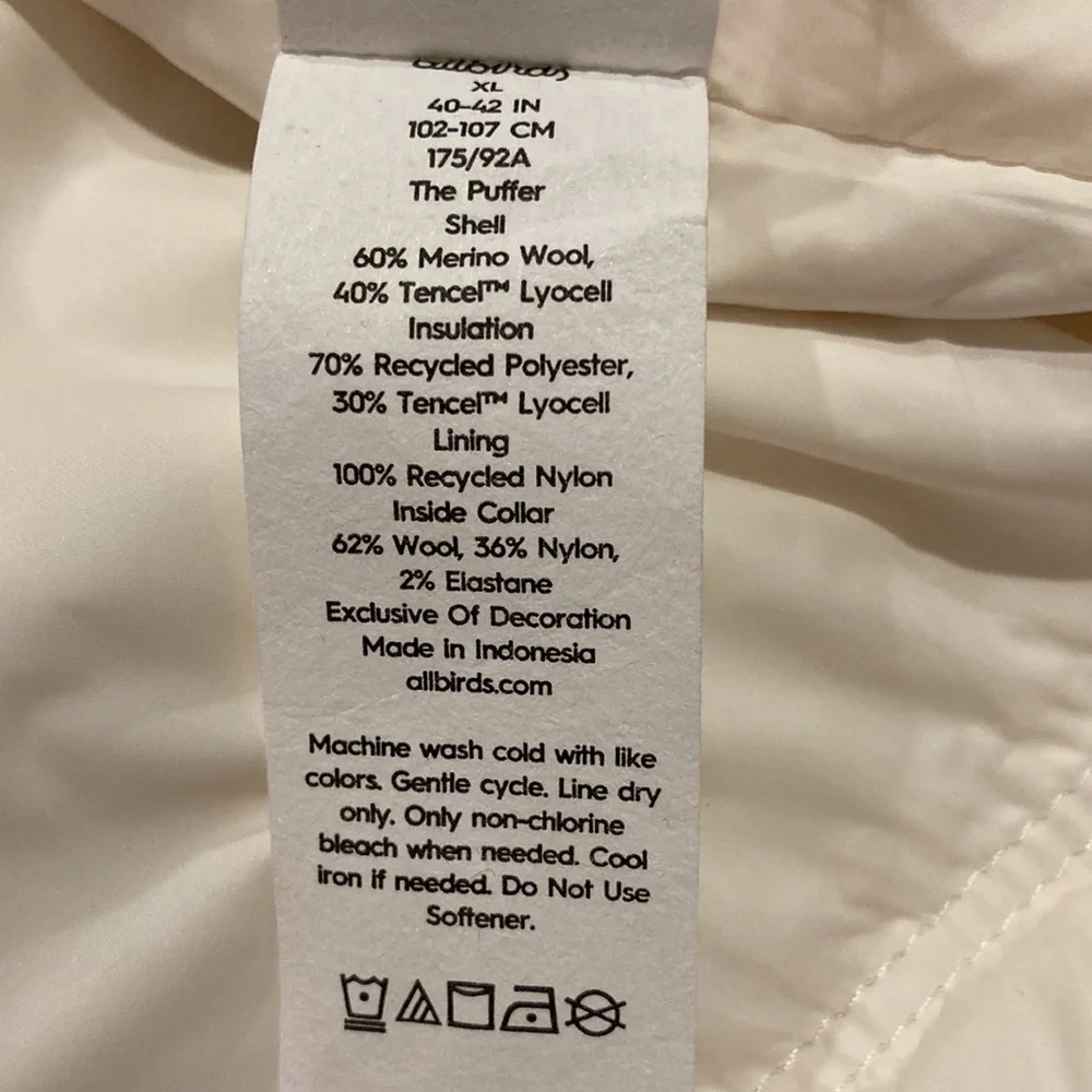 NWT Allbirds Cream Trino Puffer Jacket XL - Picture 13 of 15